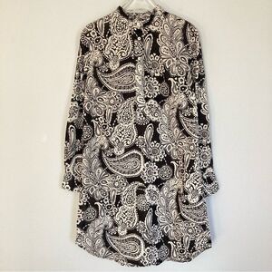 August Dress Popover Shirtdress Black Off Paisley Lightweight Cotton Size 8